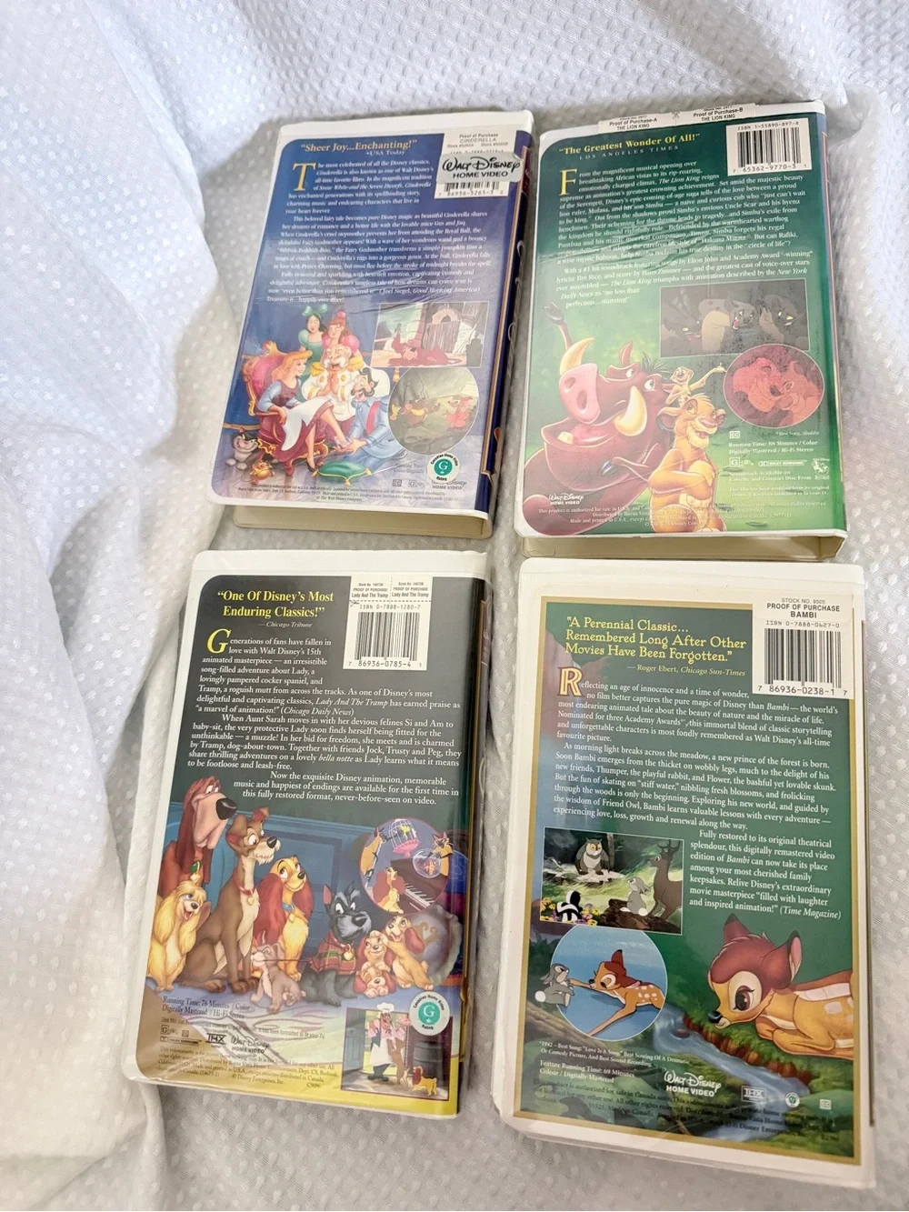 Lot of 4 Vintage Disney VHS Tapes - Lion King, Cinderella Lady & The Tramp Bambi - Picture 3 of 3